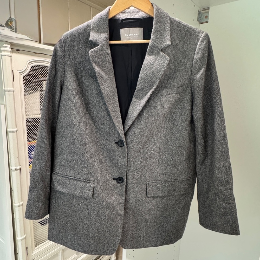 Wool Blend Everlane Oversize Blazer - Gray Herringbone - Sz 12